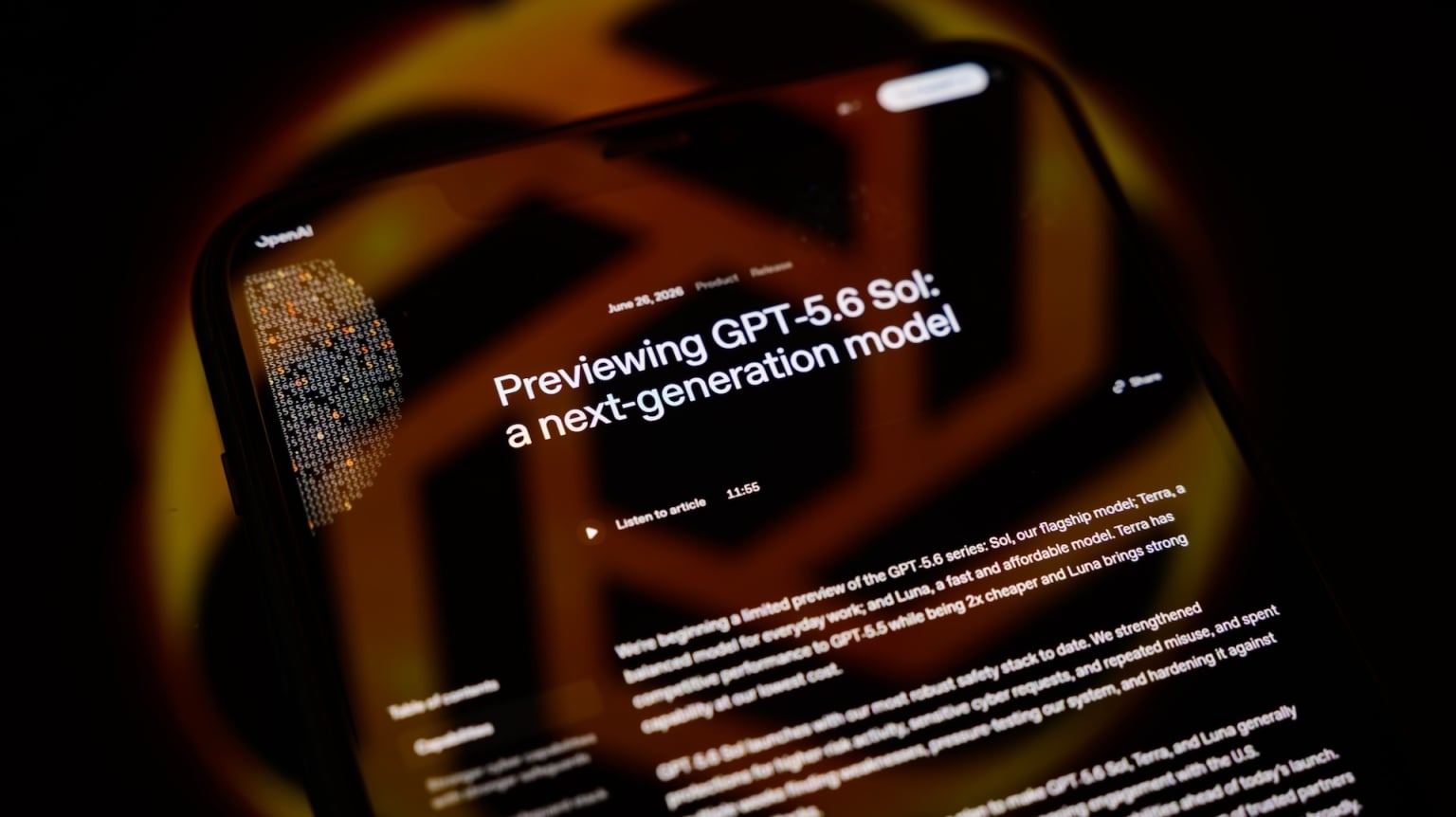 The GPT-5.6 presentation page is displayed on a smartphone screen.