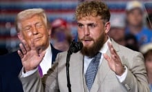 Jake Paul speaks at a rally with President Trump