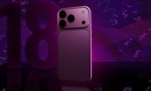 An iPhone Pro model in front of a dark background with the number 18 next to it