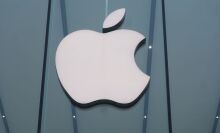 Apple logo on window