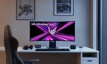 the LG ultragear OLED curved gaming monitor on a desk