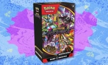 The Pokémon TCG: Mega Evolution — Pitch Black Booster Bundle on a blue and purple background