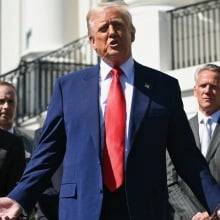 donald trump addresses the media on the South Portico of the White House