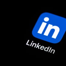 The LinkedIn app logo on a black screen.