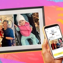 photo frame in front of an orange background