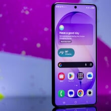 samsung galaxy s26 ultra posed in front of purple background