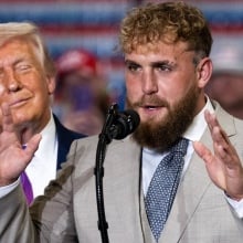 Jake Paul speaks at a rally with President Trump