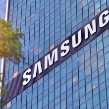 Samsung logo on glass building exterior in Poland