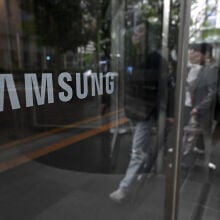 Samsung logo on glass window