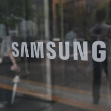 Samsung logo on glass window