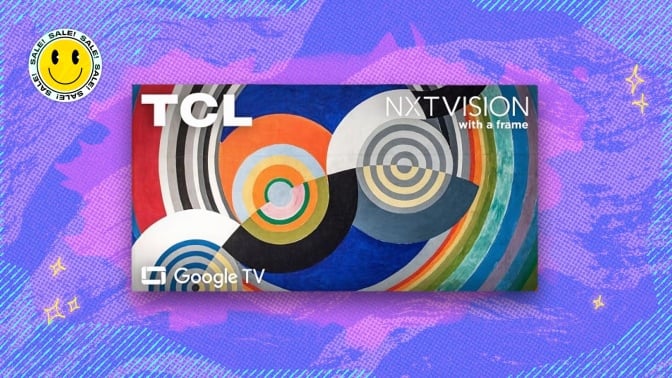 TCL NXTVISION 85-Inch Frame TV against Mashable composite