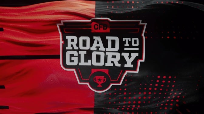 flag with a shied that reads cfb road to glory