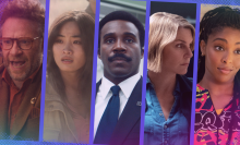 Five side-by-side images shows different characters from Apple TV shows.