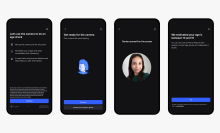 Several smartphone screens showing the steps to verify a user's age on Roblox. 