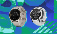 Garmin epix Pro 2 and Instinct 2X Solar with blue and green background