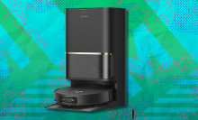 Dreame L60 Ultra robot vacuum and mop on green and blue abstract background