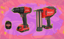 Two cordless craftsman tools against a colorful background.
